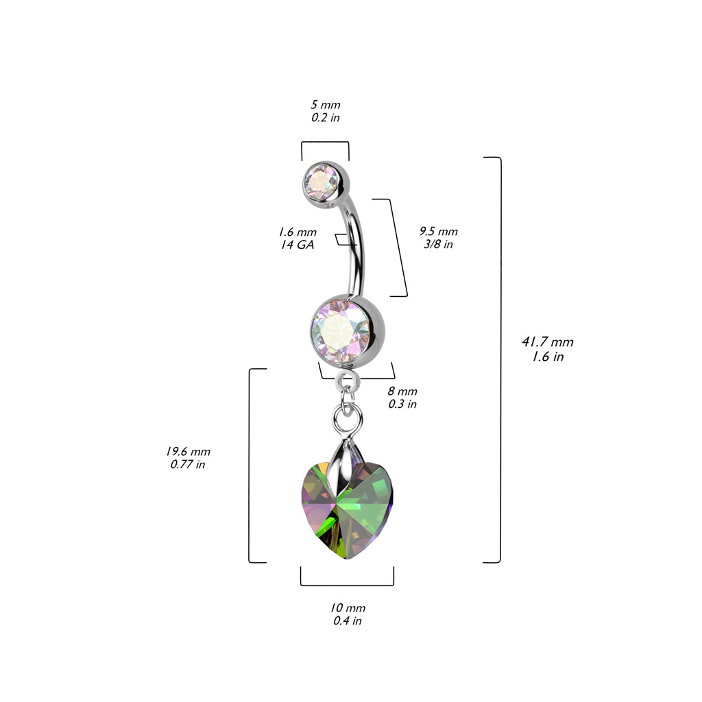 Crystal Ray Prism Heart Navel Ring 316L Surgical Steel - Pic&Mix The Body Jewellery Shop