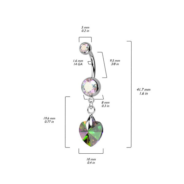 Crystal Ray Prism Heart Navel Ring 316L Surgical Steel