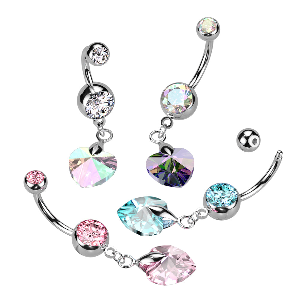 Crystal Ray Prism Heart Navel Ring 316L Surgical Steel - Pic&Mix The Body Jewellery Shop