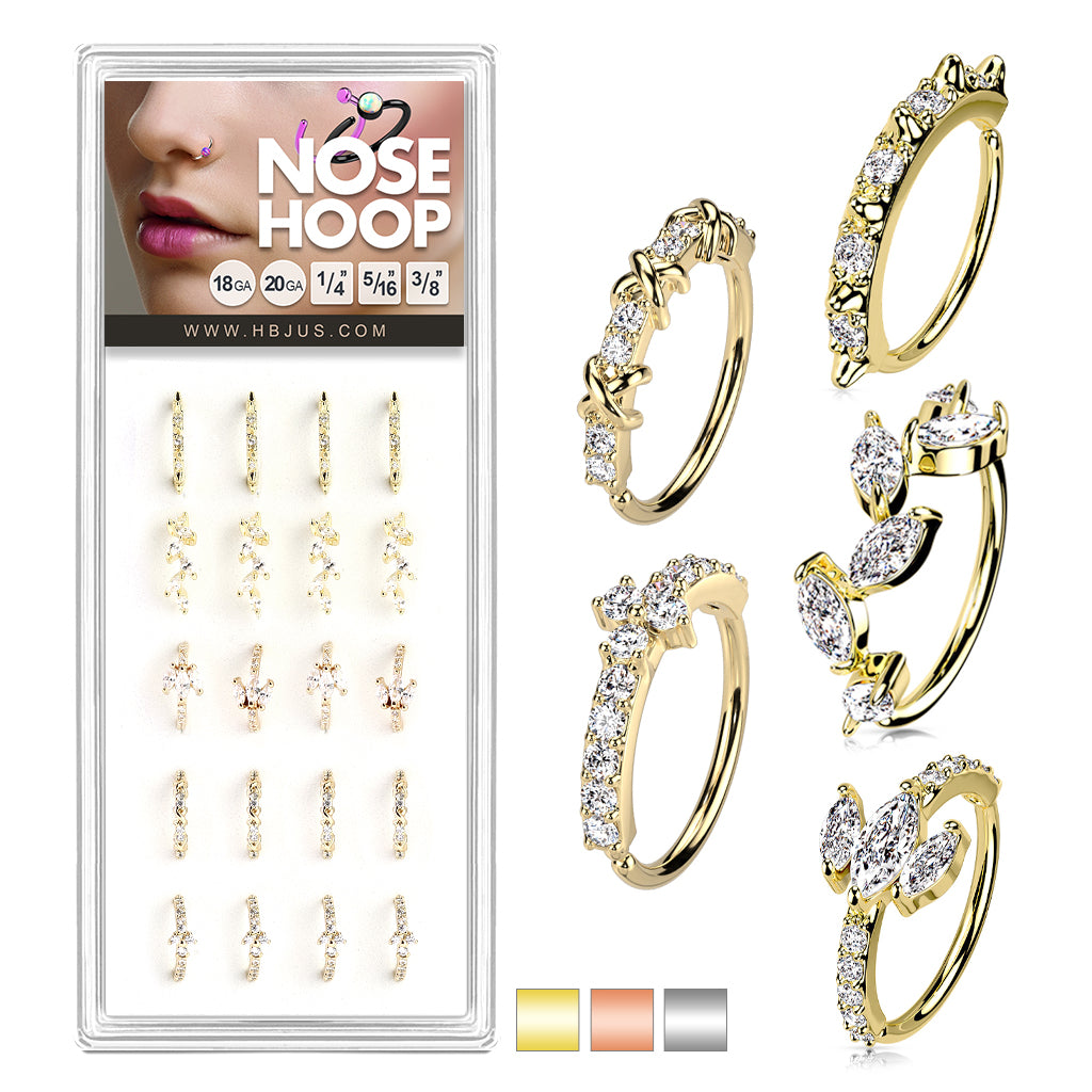 Price per piece Mixed Styles CZ Paved Nose Hoop Rings Pack (5 Styles X 4 Pcs) - Pic&Mix The Body Jewellery Shop