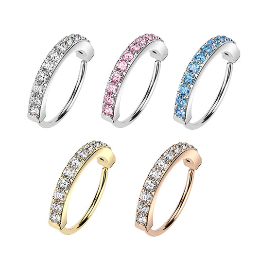 Single Lined Embedded CZ Bendable Nose Hoop Rings - Pic&Mix The Body Jewellery Shop