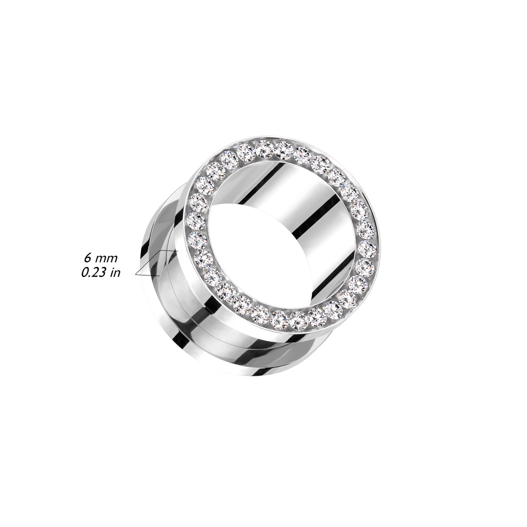 CZ Lined Rim 316L Surgical Steel Screw Fit Flesh Tunnel - Pic&Mix The Body Jewellery Shop