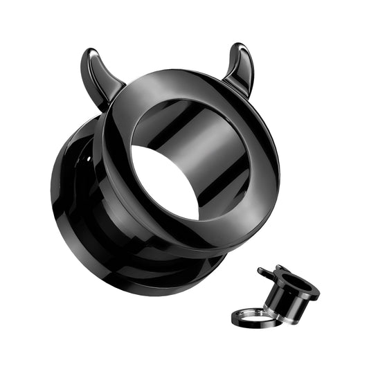 Devil Horn Rim Black PVD over 316L Surgical Steel Screw Fit Tunnel - Pic&Mix The Body Jewellery Shop