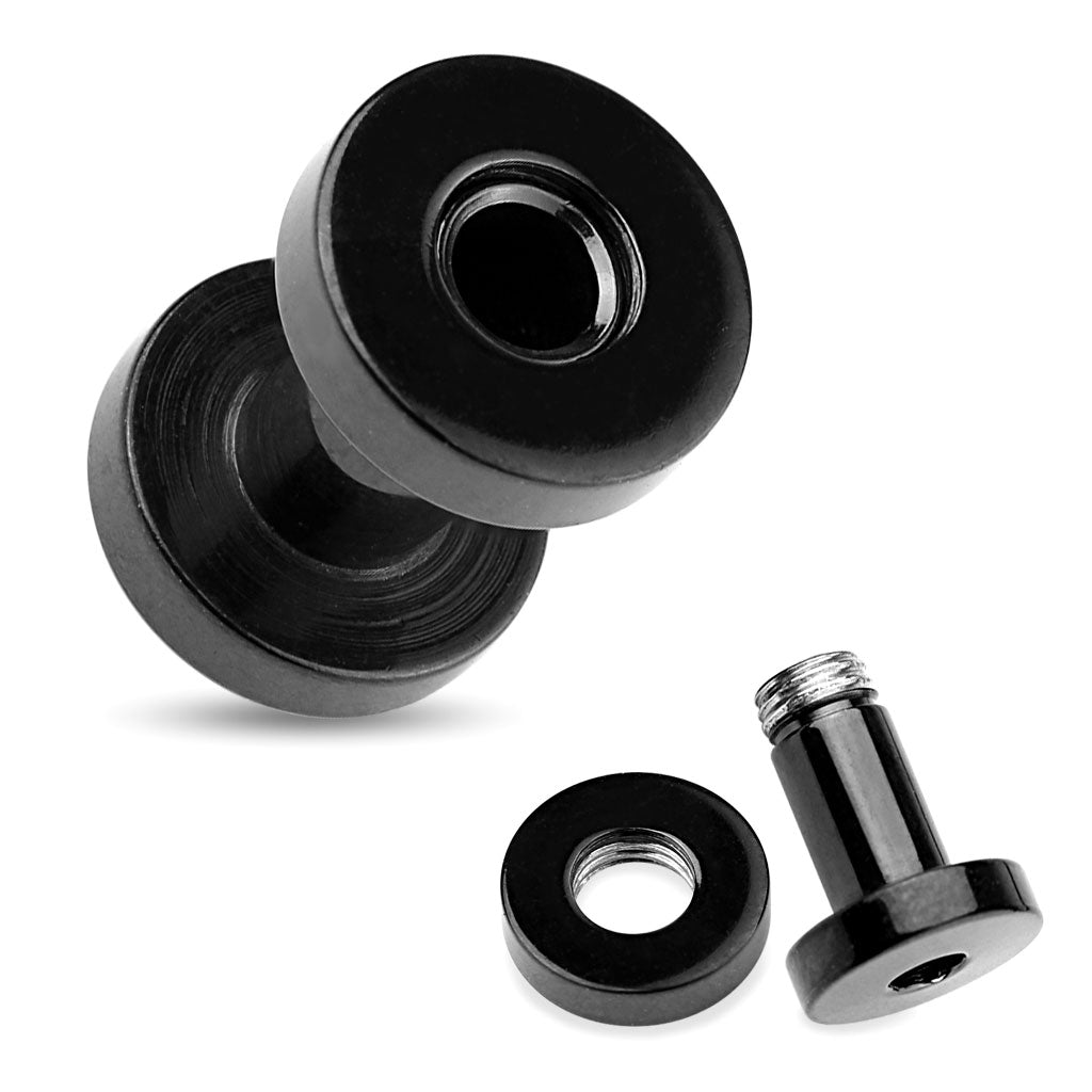Black 316L Surgical Steel Screw Fit Flesh Tunnel – Two Piece Ear Tunnel
