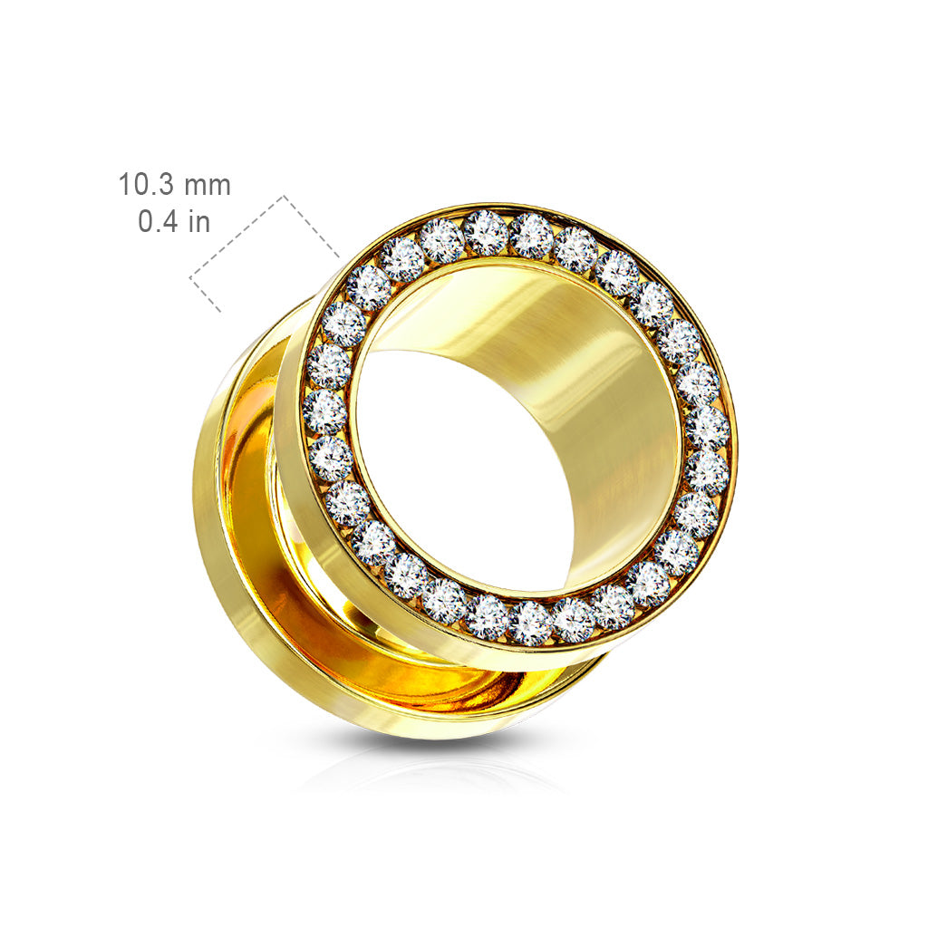 Clear Gem Set Rim PVD Over 316L Surgical Steel Screw Fit Flesh Tunnels – Sparkling Ear Stretching Jewellery (Copy)
