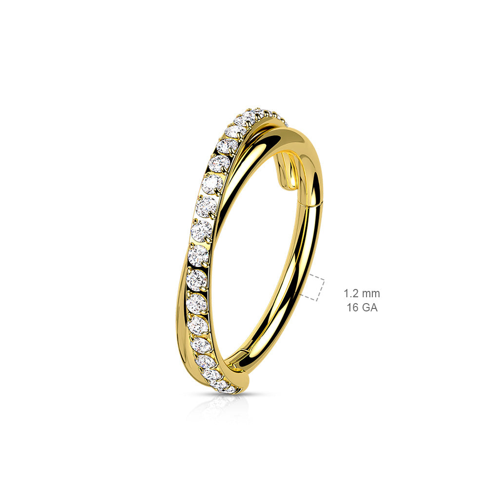 316L Surgical Steel Hinged Segment with Criss-Cross CZ Paved Lines - Pic&Mix The Body Jewellery Shop