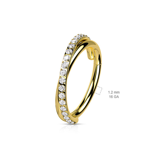 316L Surgical Steel Hinged Segment with Criss-Cross CZ Paved Lines - Pic&Mix The Body Jewellery Shop