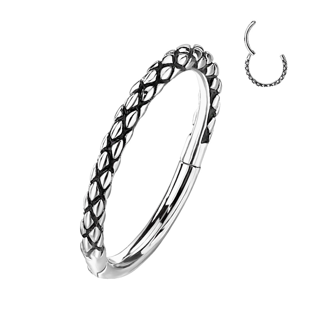 High Quality Precision 316L Surgical Steel Oxidized Lizard Skin Hinged Segment Ring - Pic&Mix The Body Jewellery Shop