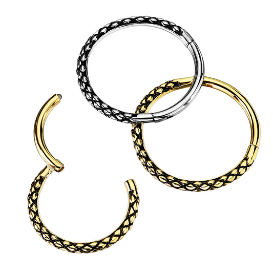 High Quality Precision 316L Surgical Steel Oxidized Lizard Skin Hinged Segment Ring - Pic&Mix The Body Jewellery Shop