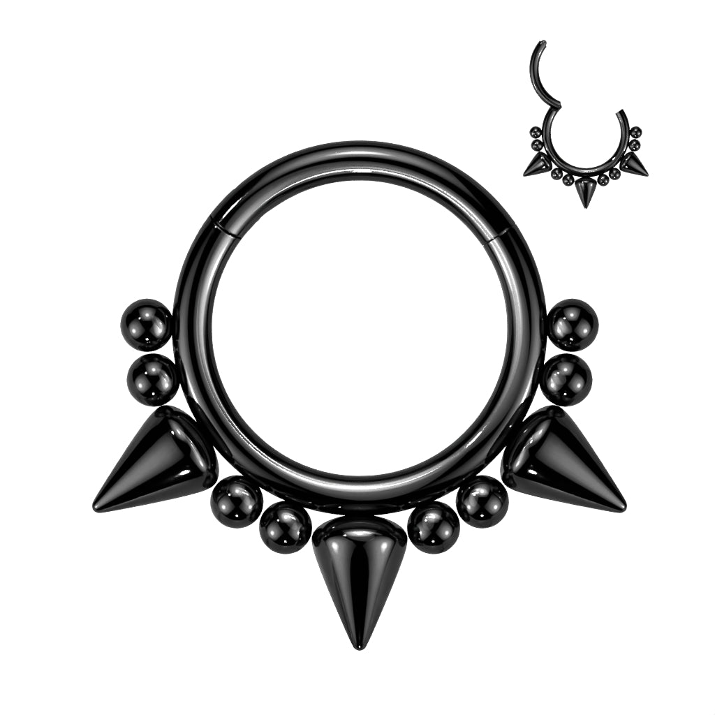 316L Surgical Steel Hinged Segment Hoop Ring with 3 Spikes and Balls - Pic&Mix The Body Jewellery Shop