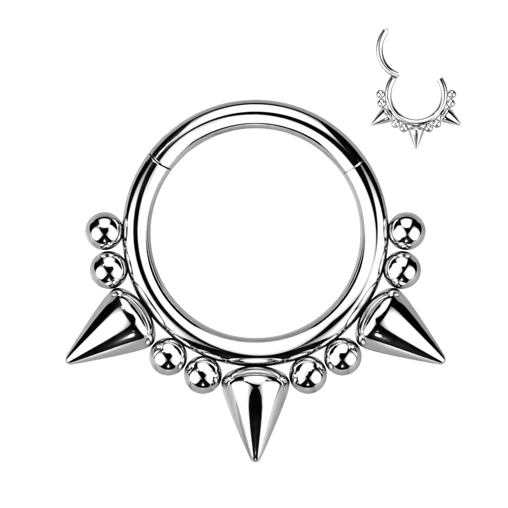 316L Surgical Steel Hinged Segment Hoop Ring with 3 Spikes and Balls - Pic&Mix The Body Jewellery Shop