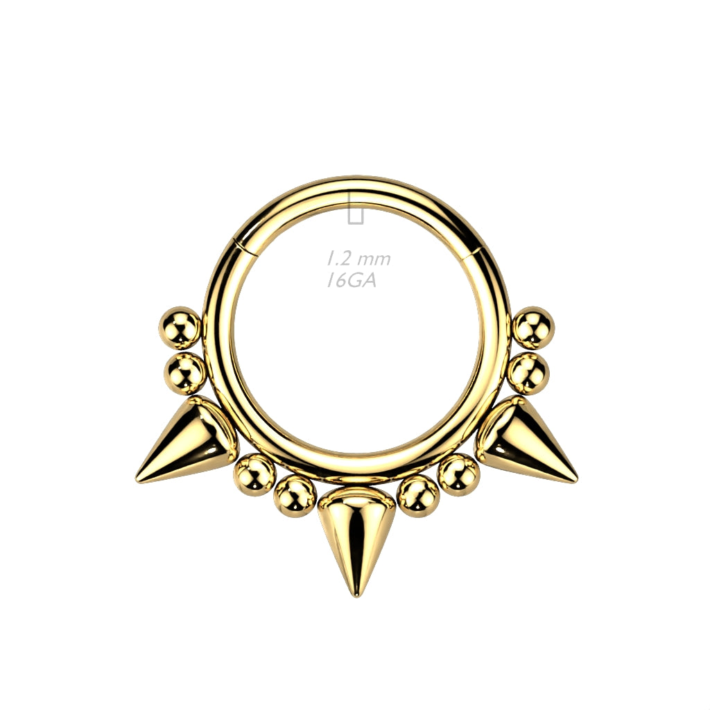 316L Surgical Steel Hinged Segment Hoop Ring with 3 Spikes and Balls - Pic&Mix The Body Jewellery Shop
