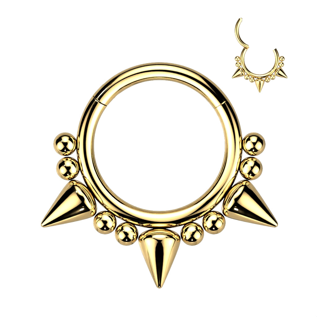 316L Surgical Steel Hinged Segment Hoop Ring with 3 Spikes and Balls - Pic&Mix The Body Jewellery Shop