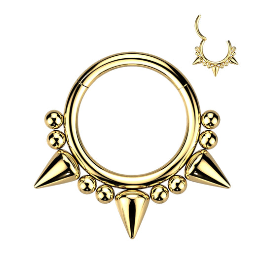 316L Surgical Steel Hinged Segment Hoop Ring with 3 Spikes and Balls - Pic&Mix The Body Jewellery Shop