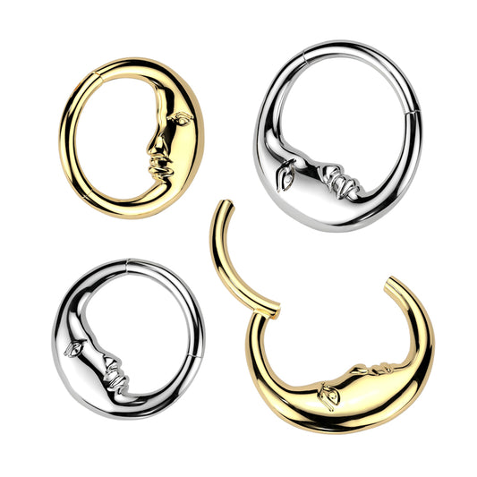 316L Surgical Steel Double Sided Face Moon Hinged Segment Hoop Ring - Pic&Mix The Body Jewellery Shop