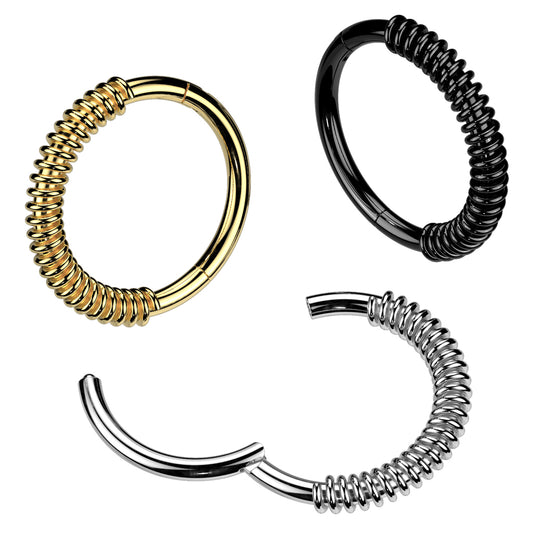 High Quality Precision All 316L Surgical Steel Spring Coil Hinged Segment Hoop Ring - Pic&Mix The Body Jewellery Shop