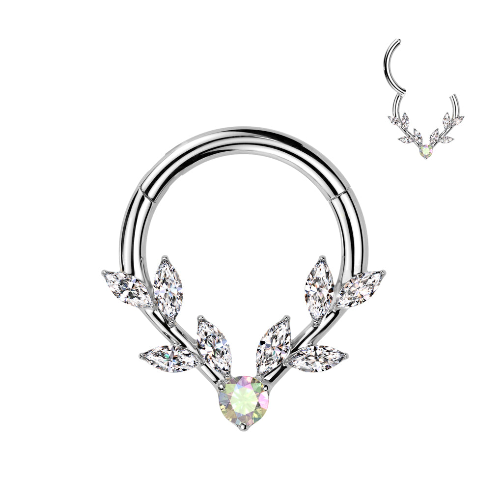 316L Surgical Steel AB CZ Hinged Ring With Marquise CZ Vines - Pic&Mix The Body Jewellery Shop