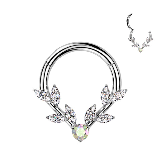 316L Surgical Steel AB CZ Hinged Ring With Marquise CZ Vines - Pic&Mix The Body Jewellery Shop