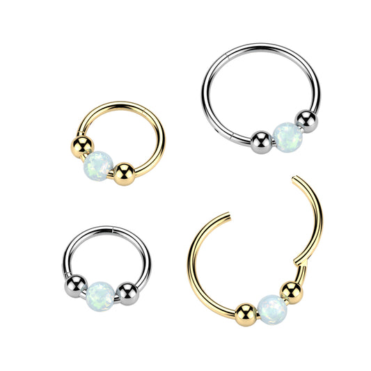 Implant Grade Titanium Ring with Centered Synthetic Opal Ball – Hypoallergenic Piercing Jewellery