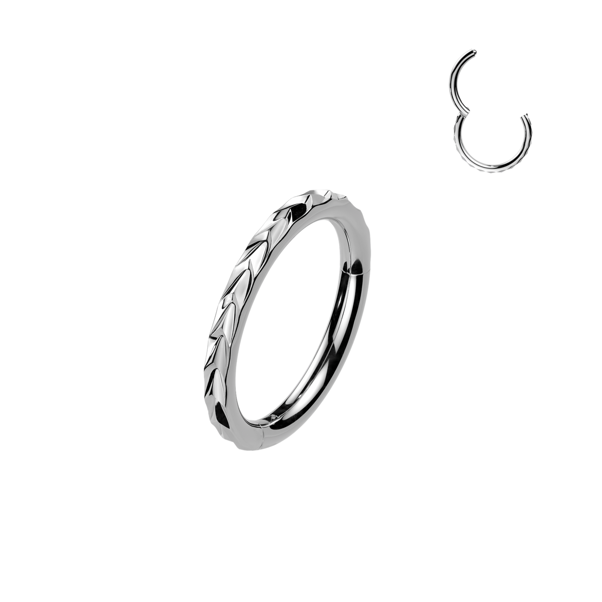 316L Outward Facing Chevron Cut Hinged Segment Hoop Ring 0.8x8mm