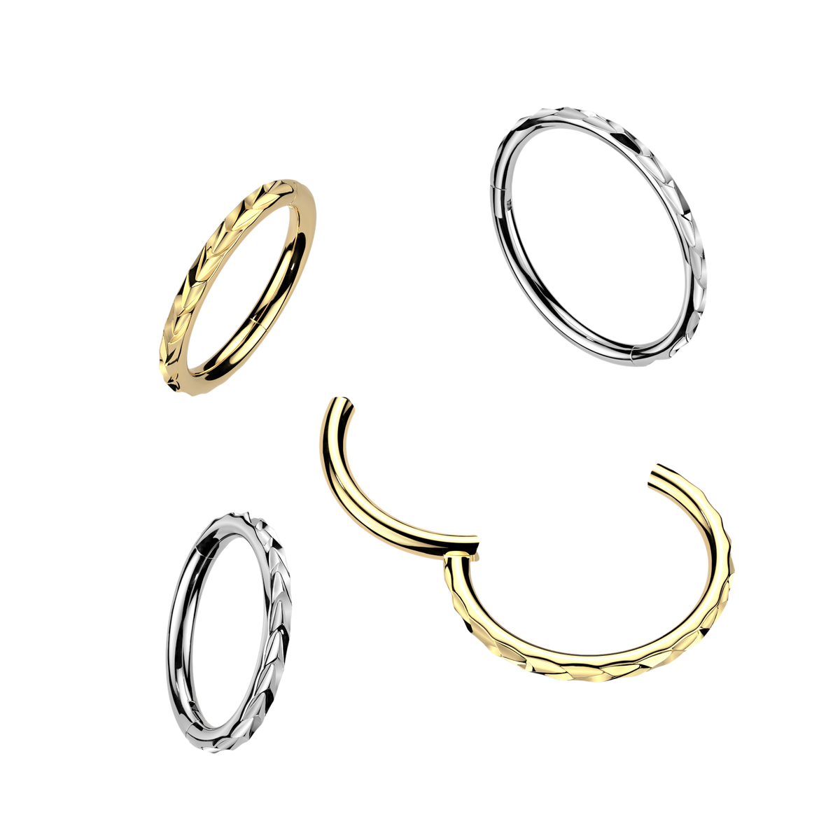 316L Outward Facing Chevron Cut Hinged Segment Hoop Ring 0.8x8mm