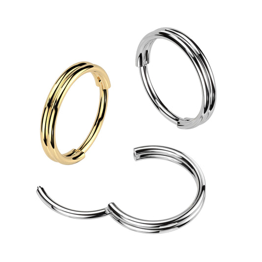 316L Surgical Stainless Steel 20G Hinged Segment Hoop Ring – Double Line Precision Design, Hypoallergenic Piercing Jewellery