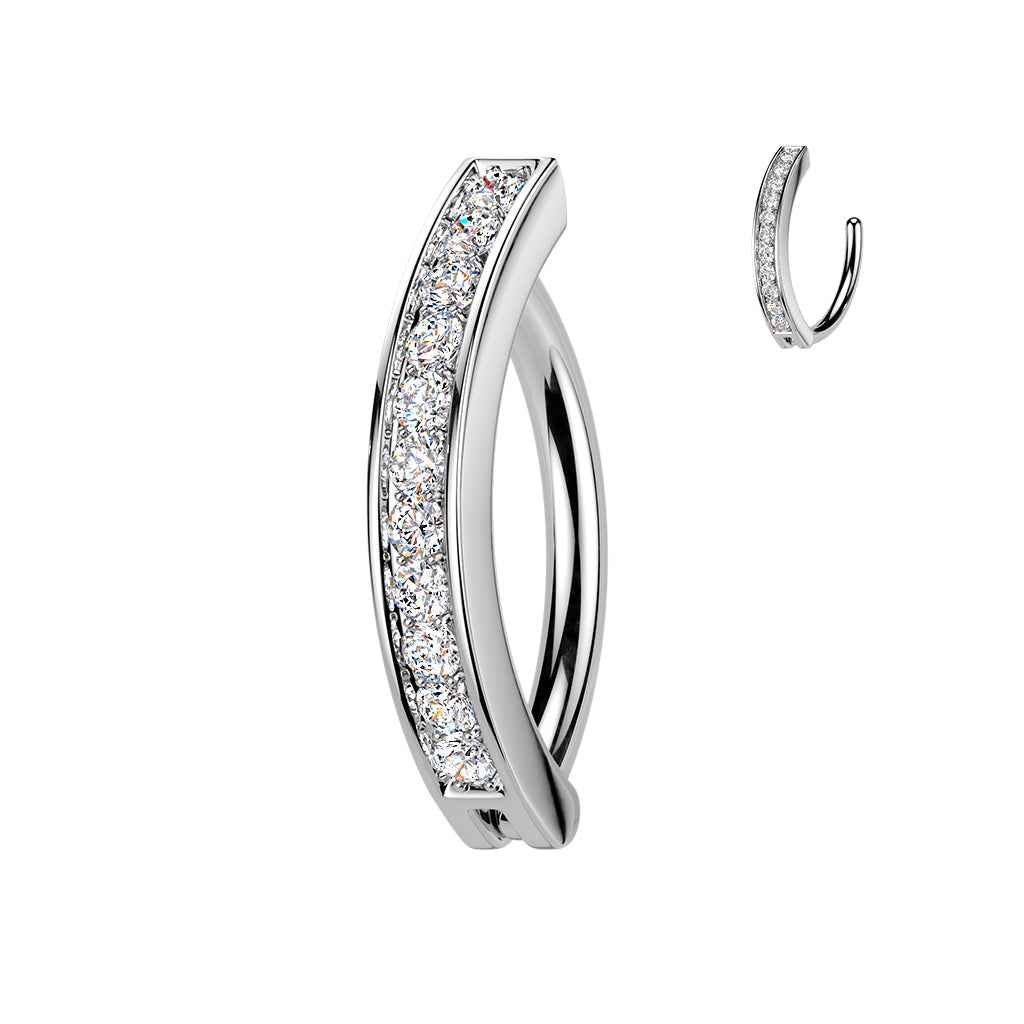 316L Surgical Steel Hinged Belly Button Ring With Pave CZ 1.6x11mm