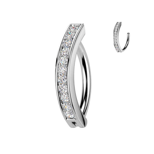 316L Surgical Steel Hinged Belly Button Ring With Pave CZ 1.6x11mm