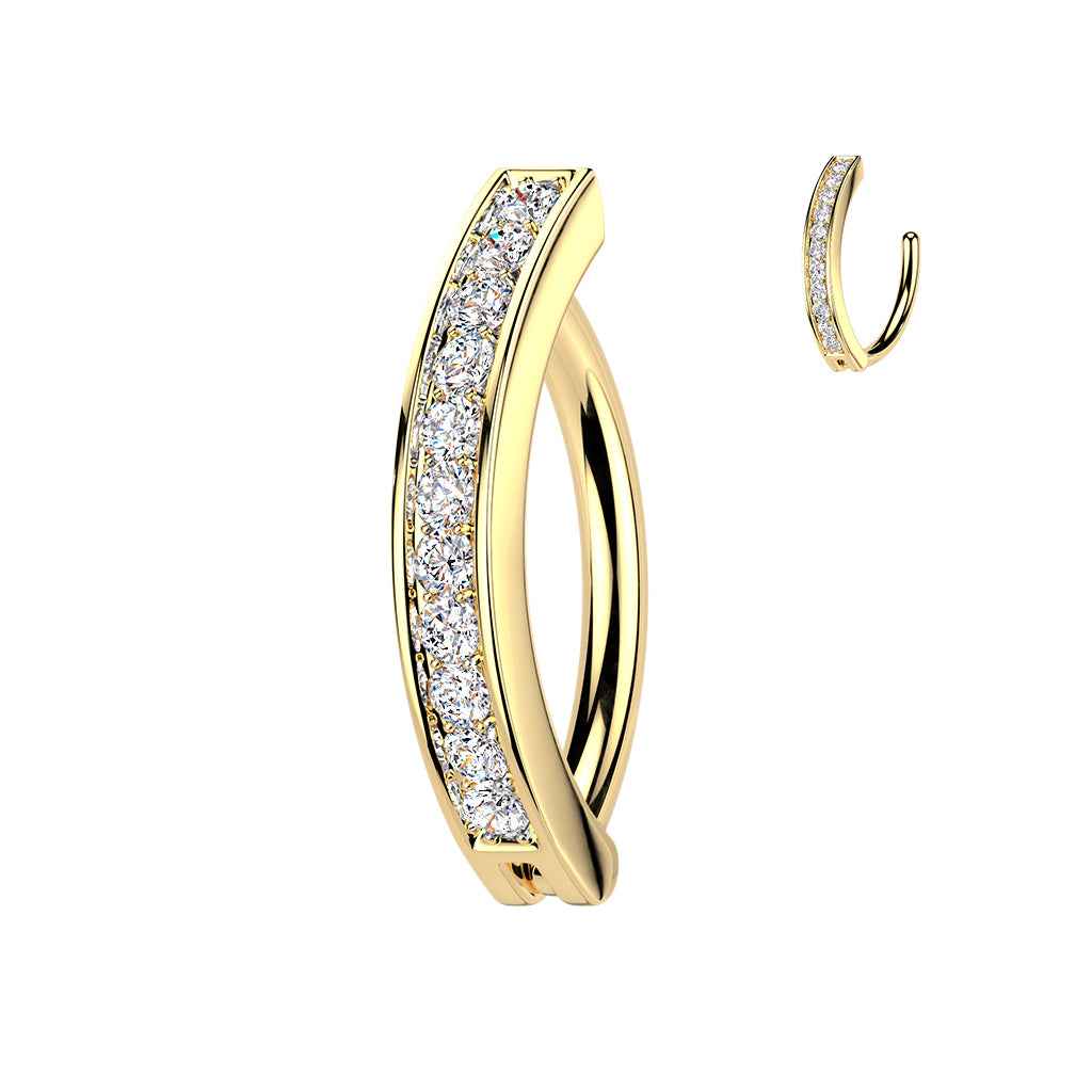 316L Surgical Steel Hinged Belly Button Ring With Pave CZ 1.6x11mm