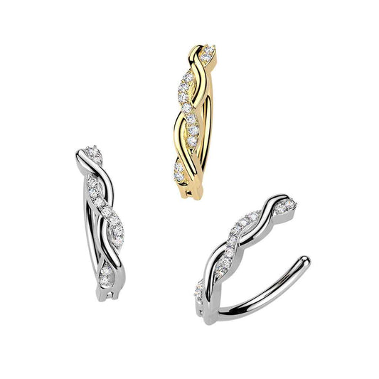 316L Surgical Steel Pave CZ Twist Hinged Belly Button Clicker Ring