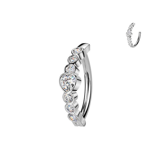 316L Hinged Belly Button Ring With Heart CZ and 6 Round CZ