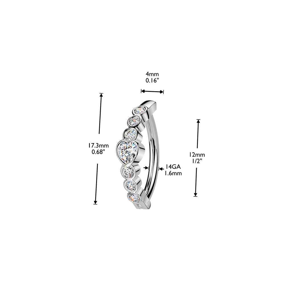 316L Hinged Belly Button Ring With Heart CZ and 6 Round CZ
