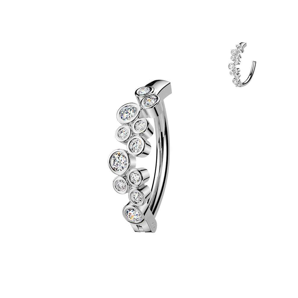 316L Hinged Belly Button Ring With Round CZ Bubbles 1.6 x 12mm