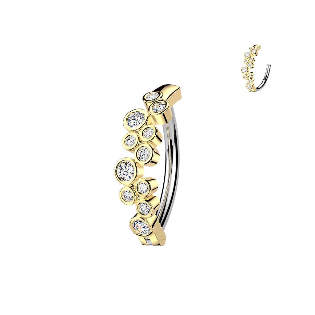316L Hinged Belly Button Ring With Round CZ Bubbles 1.6 x 12mm