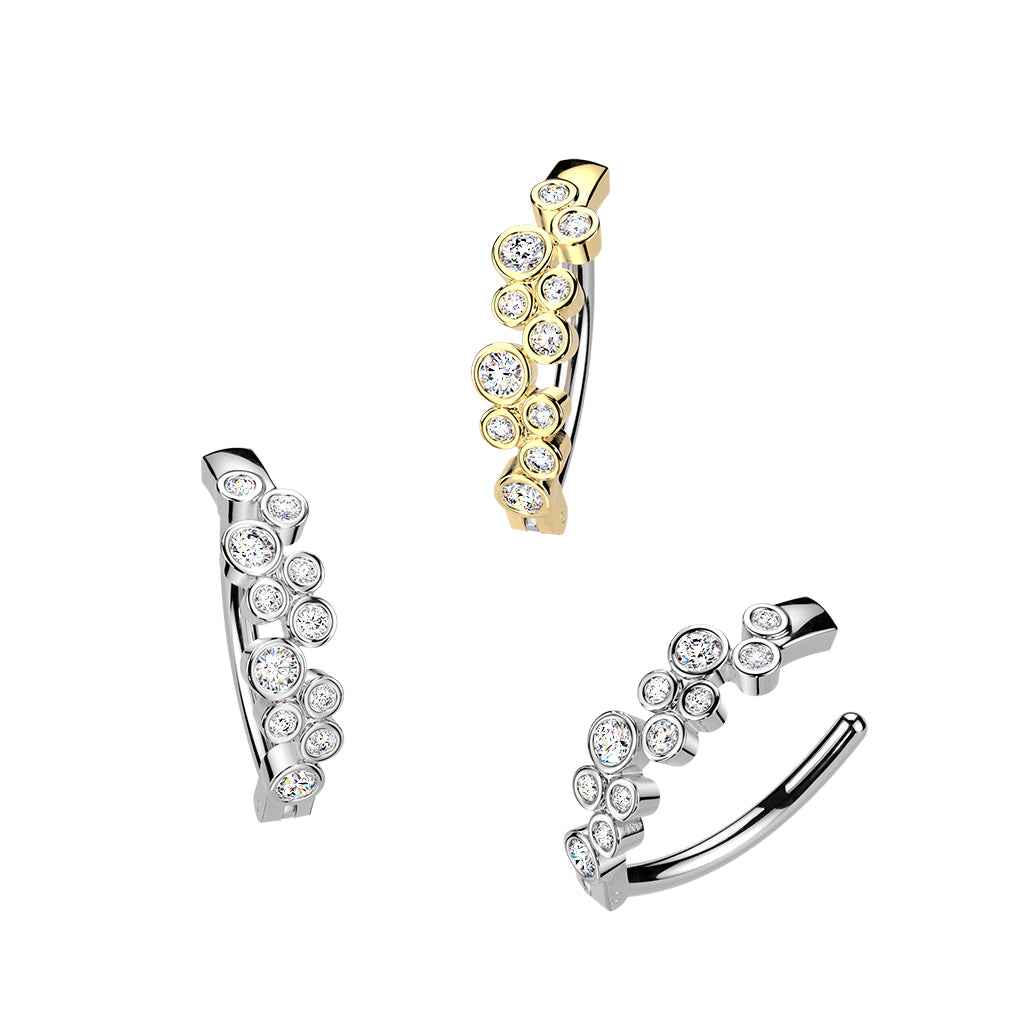 316L Hinged Belly Button Ring With Round CZ Bubbles 1.6 x 12mm