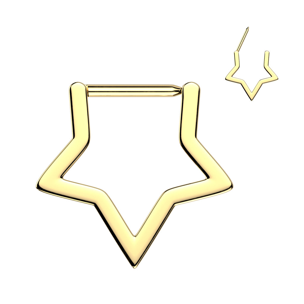 Implant Grade Titanium Hinged Hollow Star Segment Hoop Ring With Straight Bar - Pic&Mix The Body Jewellery Shop