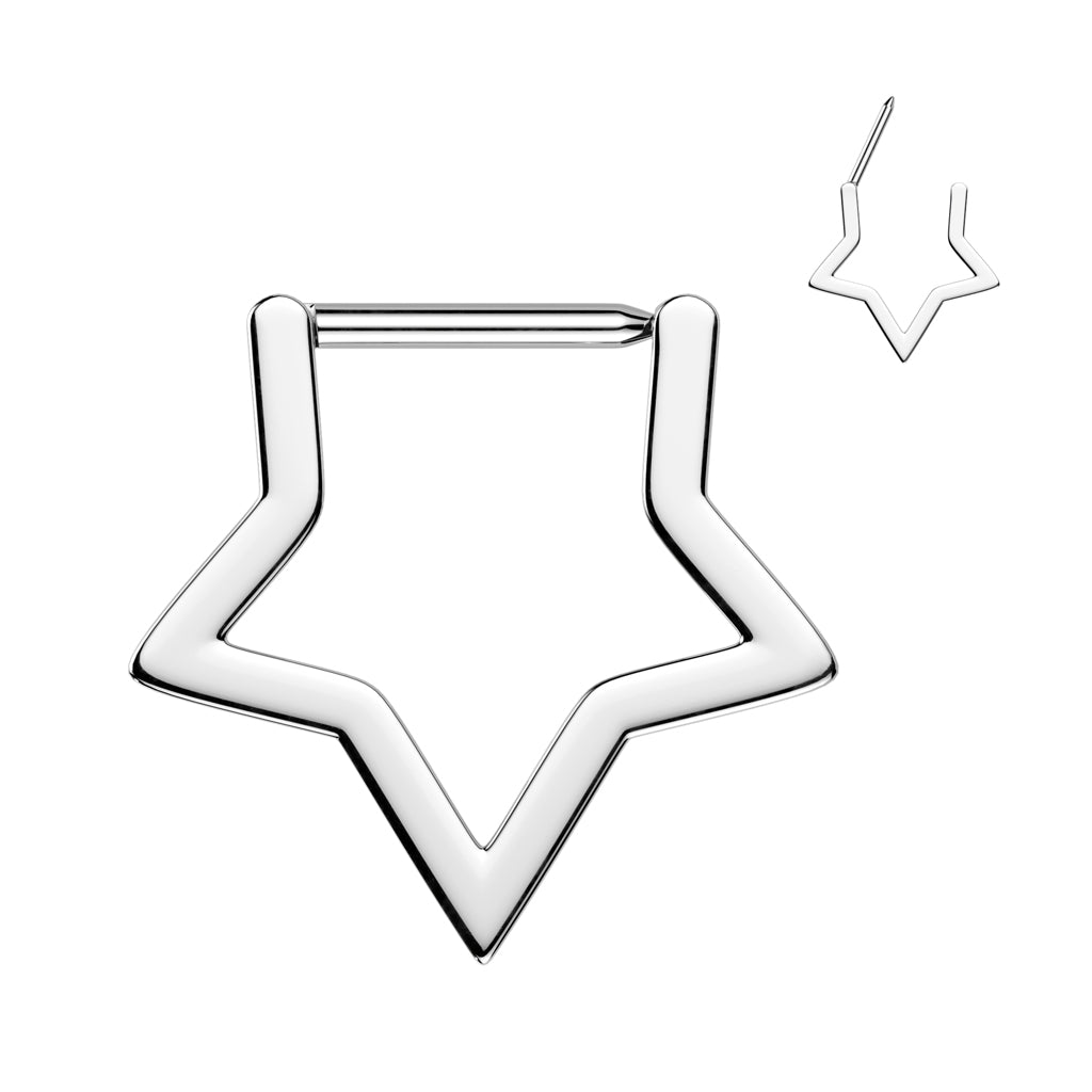 Implant Grade Titanium Hinged Hollow Star Segment Hoop Ring With Straight Bar - Pic&Mix The Body Jewellery Shop
