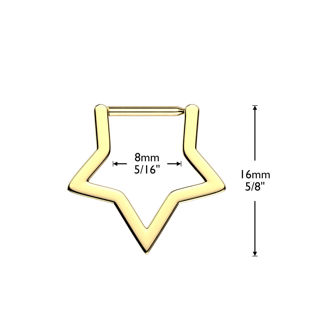 Implant Grade Titanium Hinged Hollow Star Segment Hoop Ring With Straight Bar - Pic&Mix The Body Jewellery Shop