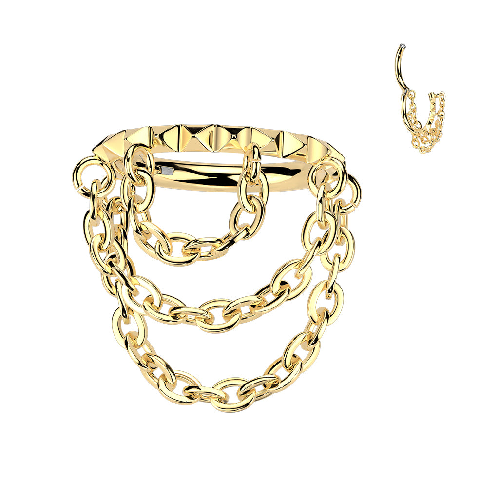 Titanium Hinged Segment Hoop Ring With Spikes and Triple Chain Dangle 1.2x8mm