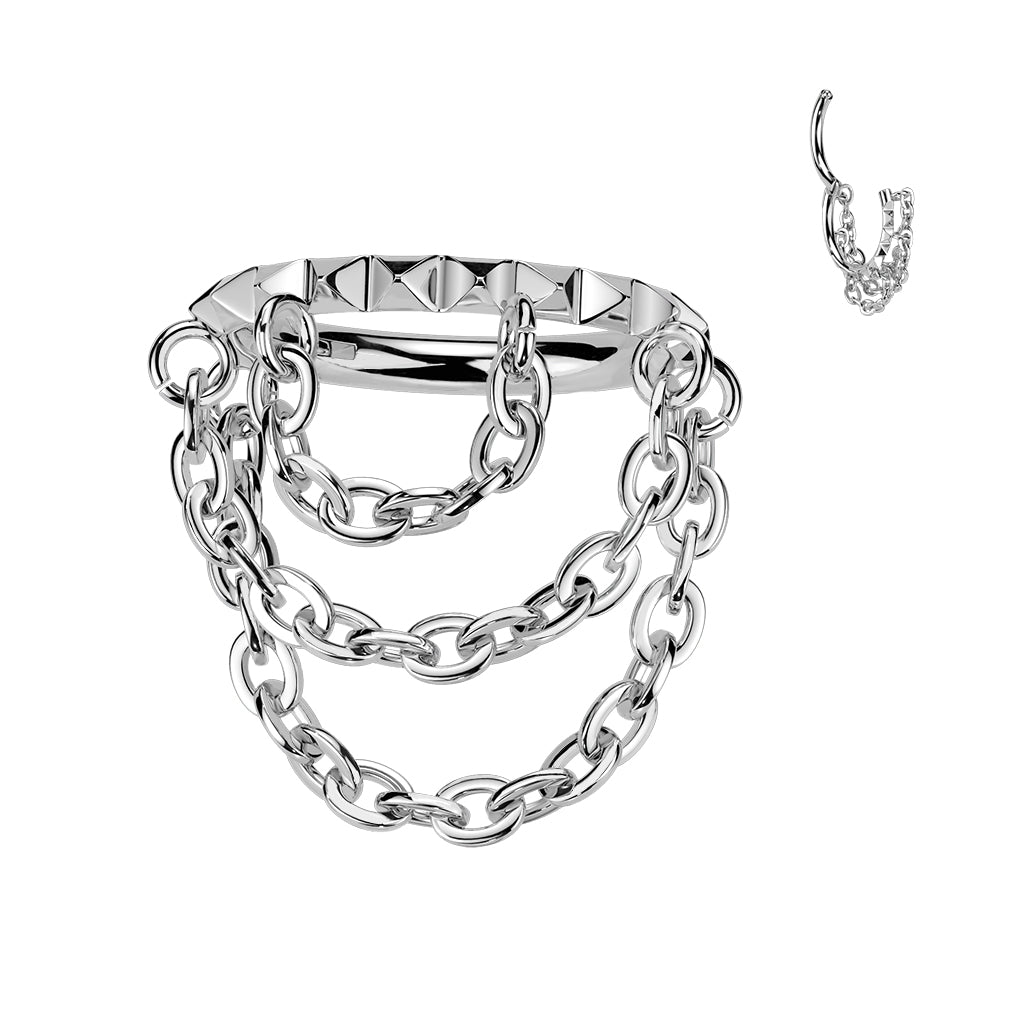 Titanium Hinged Segment Hoop Ring With Spikes and Triple Chain Dangle 1.2x8mm