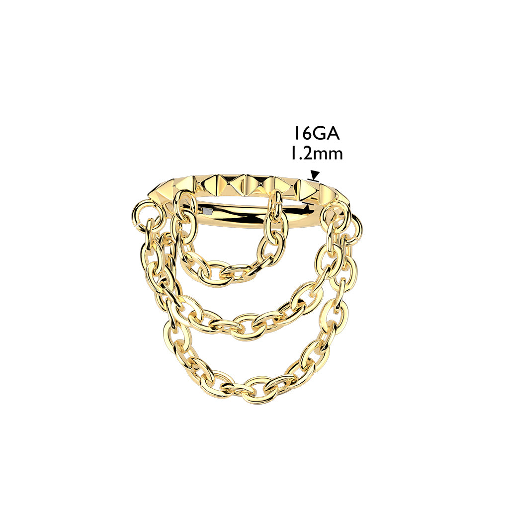 Titanium Hinged Segment Hoop Ring With Spikes and Triple Chain Dangle 1.2x8mm