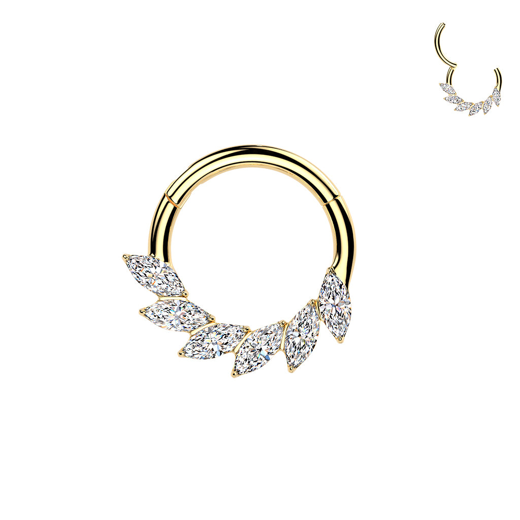 Titanium Hinged Segment Hoop Ring With Marquise CZ Swirl Fan 1.2x8mm