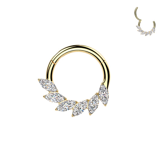 Titanium Hinged Segment Hoop Ring With Marquise CZ Swirl Fan 1.2x8mm