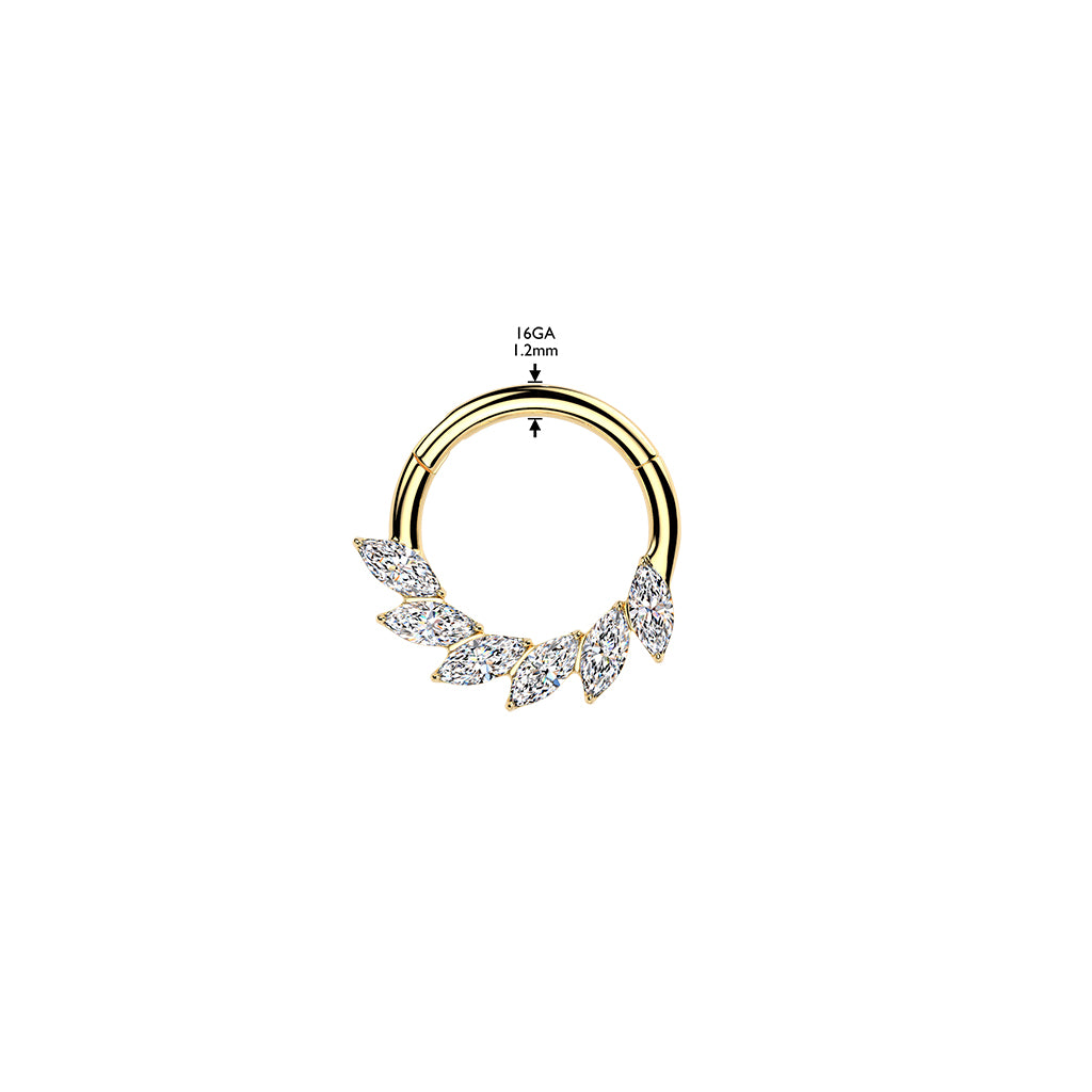 Titanium Hinged Segment Hoop Ring With Marquise CZ Swirl Fan 1.2x8mm