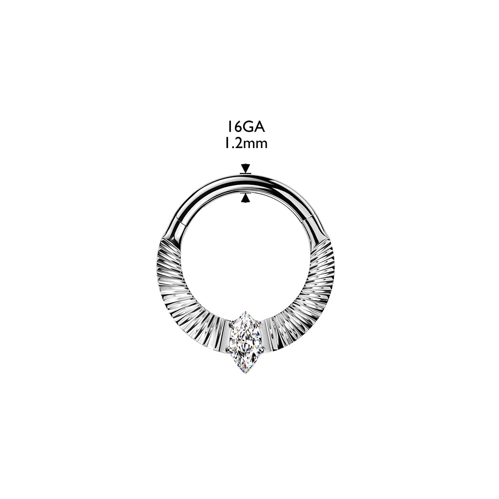 Titanium Hinged Segment Hoop Ring With Diamond Cuts & Marquise CZ Center