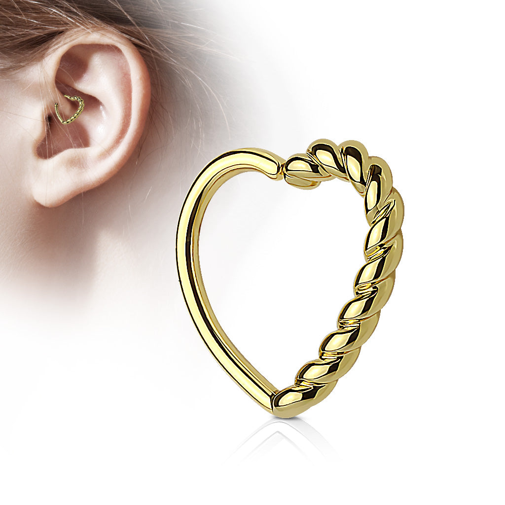 Half Braided Heart 16 Gauge Ear Cartilage/Daith Hoop Rings 1.2x10mm - Pic&Mix The Body Jewellery Shop