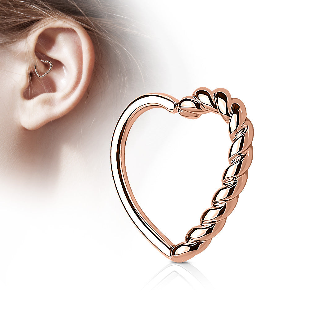 Half Braided Heart 16 Gauge Ear Cartilage/Daith Hoop Rings 1.2x10mm - Pic&Mix The Body Jewellery Shop