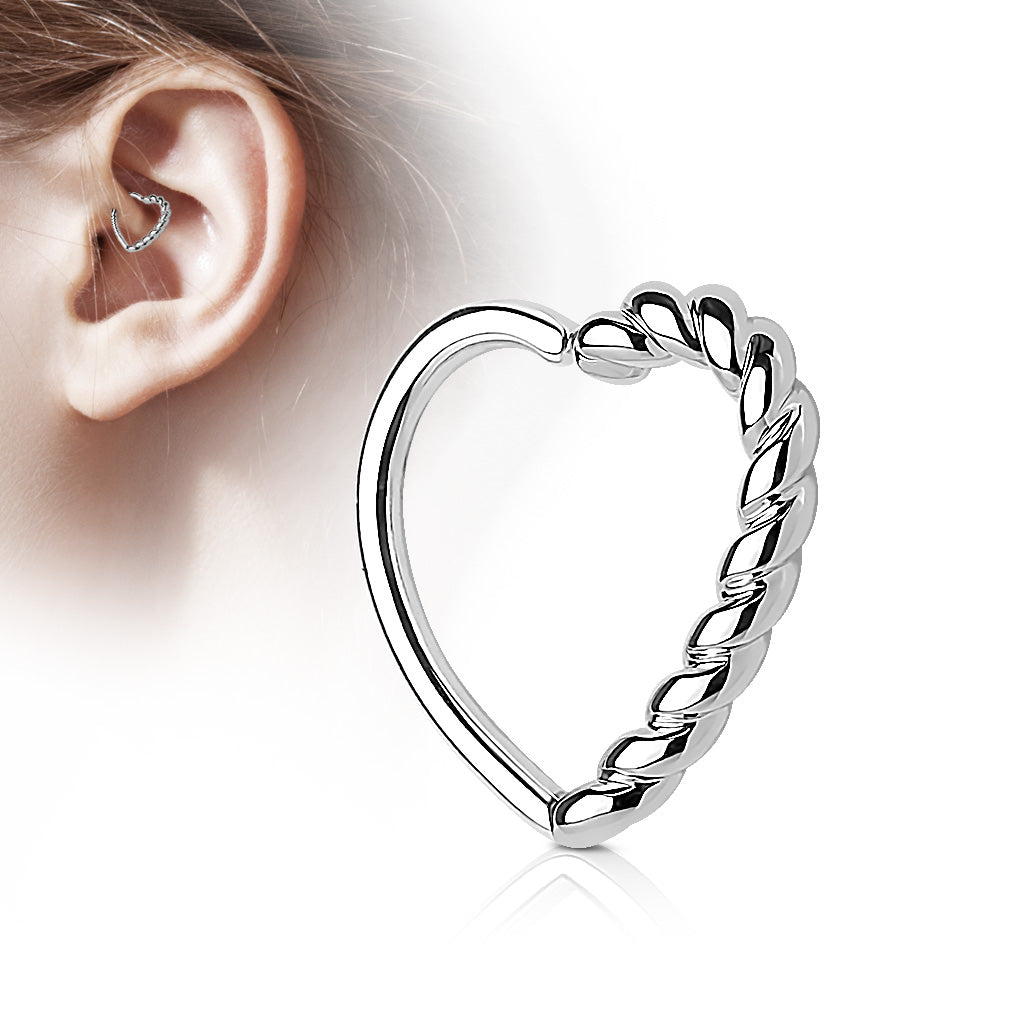 Half Braided Heart 16 Gauge Ear Cartilage/Daith Hoop Rings 1.2x10mm - Pic&Mix The Body Jewellery Shop