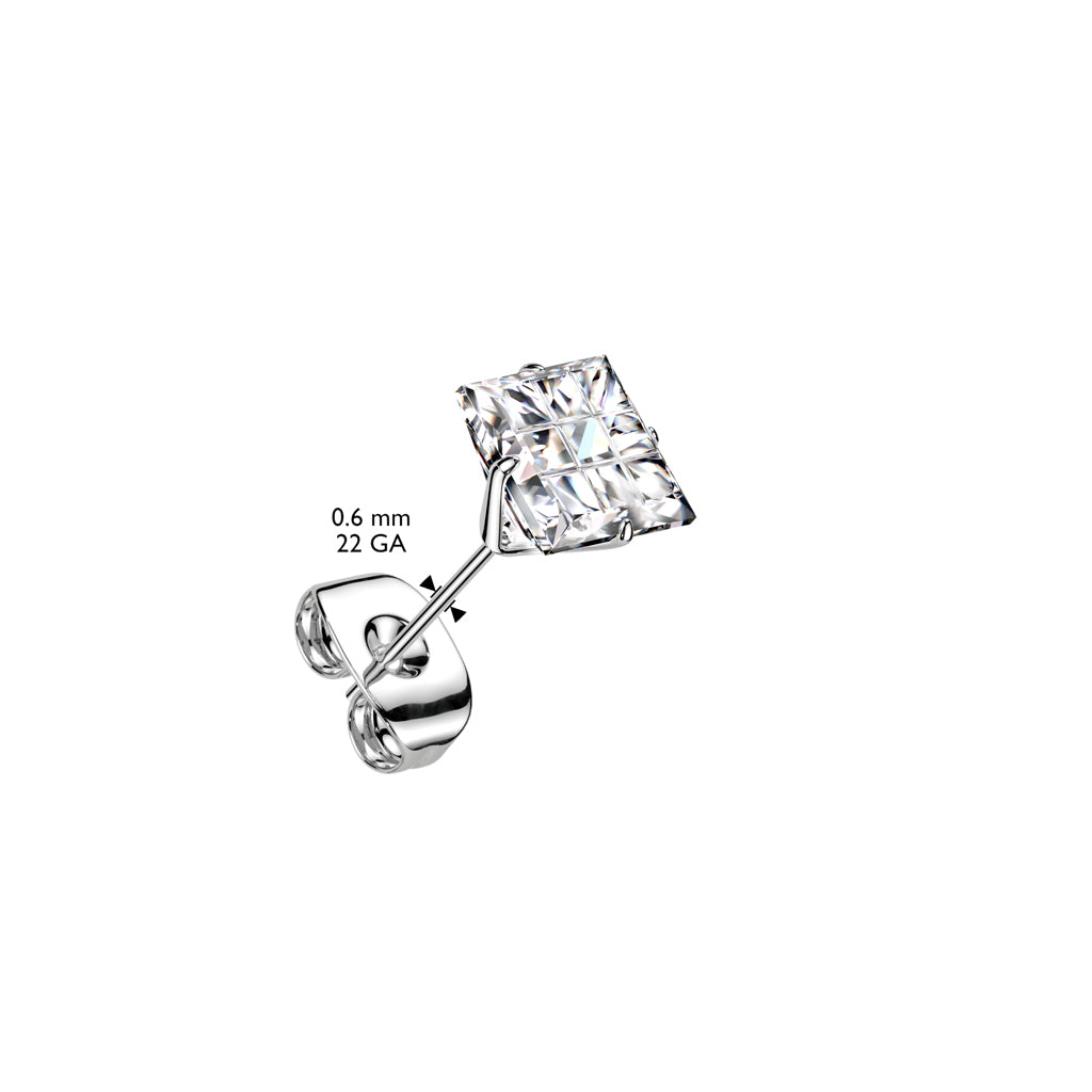 316L Surgical Steel Multi-Faceted Square Grid Gem Stud Earrings – Black, Gold Plate & HP Finish - Pic&Mix The Body Jewellery Shop