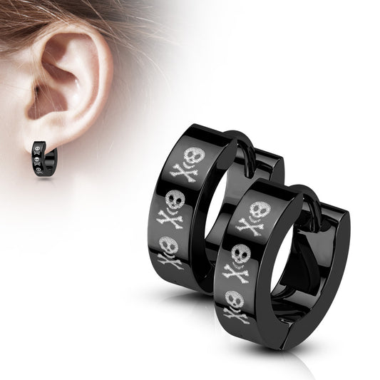 Black PVD Stainless Steel Skull & Crossbones Stud Earrings – Hypoallergenic Piercing Jewellery (Pair) - Pic&Mix The Body Jewellery Shop